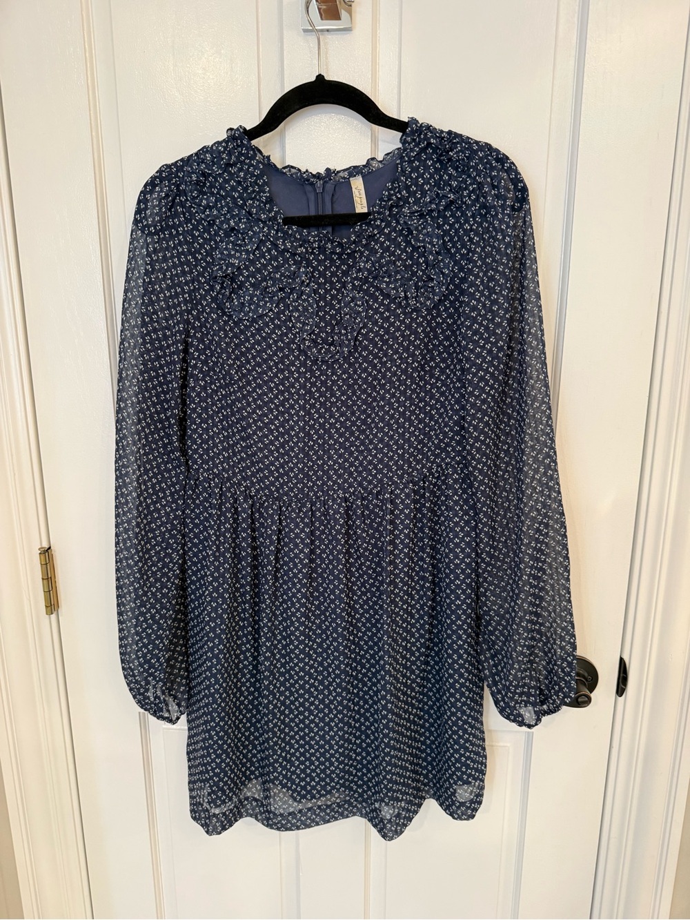 Free People Classic Navy Printed Long-Sleeve Peasant Blouse